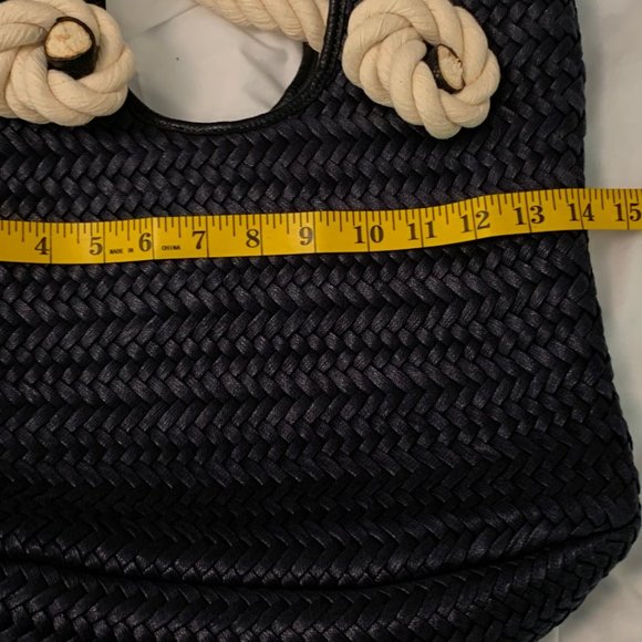 Talbots Navy Weave Handbag with Chunky Rope Handle EUC - Picture 12 of 16